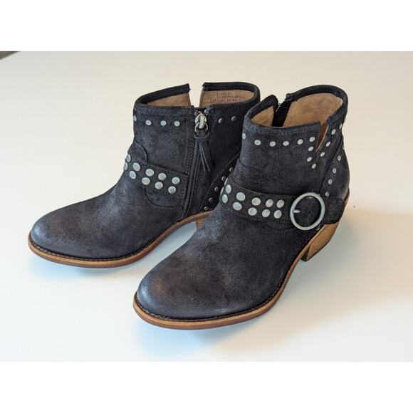 NWOT Sofft Allene II Suede Leather Black Studded Cowboy Boots Bootie Side Zip 6M - Picture 2 of 9